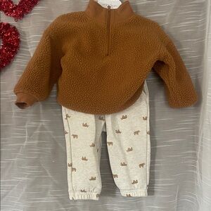Carter's Brown Fleece Pullover and Cream Pants Set